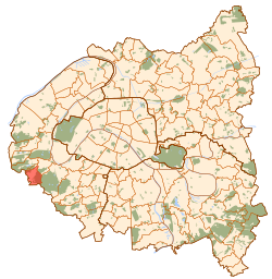 Location (in red) within Paris inner suburbs