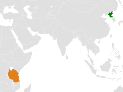 Map indicating locations of North Korea and Tanzania