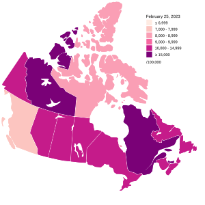 Total cases per 100,000 inhabitants by province/territory