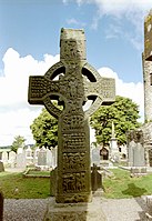 Muiredach's High Cross (9th century) clearly depicting the Irish l�ine and mantles. Shoes or brogues and pants were also commonplace in Ireland since the early Medieval period long before the Anglo-Normans came to Ireland.