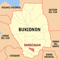 Map of Bukidnon with Dangcagan highlighted