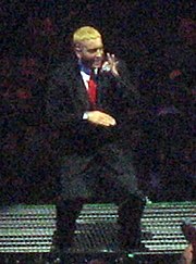 Photograph of Eminem performing live.