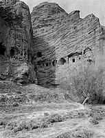 Kizil Caves, Small Ravine (Cave 175-190), as photographed by the Otani Expedition 1902-1904