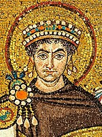 Justinian I, mosaic at Ravenna, 6th century