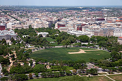 An aerial photo of a North American city