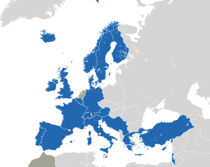 A coloured map of the countries of Europe