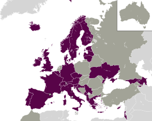 A coloured map of the countries of Europe