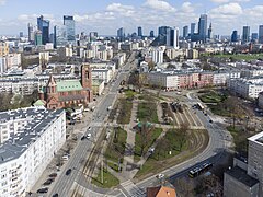 Ochota, a residential district that developed most intensively in the interwar period.[175] The photo shows Narutowicz Square, the central point of the district.