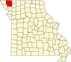 Map of Missouri highlighting Nodaway County