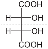 Diagram showing the structural formula of the form of an "L" of tartaric acid, the major organic acid in wine.