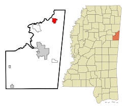 Location of Caledonia, Mississippi