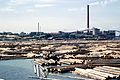 Sawmill with the floating logs in Kotka, Finland