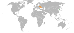 Map indicating locations of South Korea and Ukraine