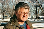 Steve Tesich outside on a snowy day in 1990.