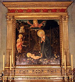 Chapel's altarpiece, a replica of Filippo Lippi's Adoration in the Forest