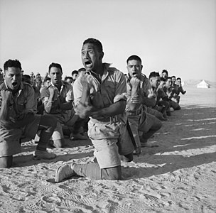 Māori Battalion survivors performing a haka, author unknown (restored by Adam Cuerden)