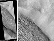 Coloe Fossae File:ESP 084582 2195 lineated valley fill (LVF) 02.jpg. Scale bar is 500 meters long.