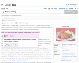 A screenshot showing Edit Check prompting someone to add a reference to a new paragraph they added to an en.wiki article.