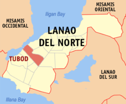 Map of Lanao del Norte with Tubod highlighted