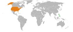 Map indicating locations of Philippines and USA