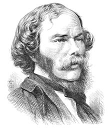 Drawing of man, showing head and shoulders. He has dark, curly hair and a beard and wears a fierce expression.