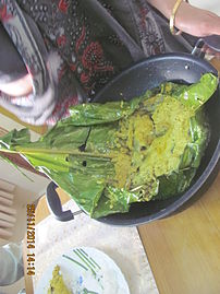 Bhetki paturi in banana leaf