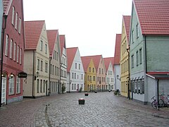 Steeply pitched, gabled roofs in Northern Europe