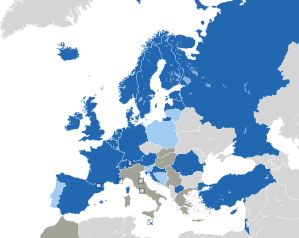 A coloured map of the countries of Europe