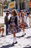 Irish dancers in traditional costumes at the Festival de Confolens in France, 1998