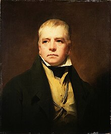 Half-length portrait of a man in a black suit with a mustard vest and wispy blonde hair.