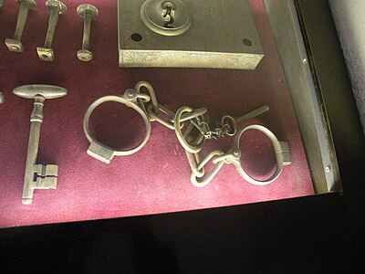 Display of locks, keys and handcuffs