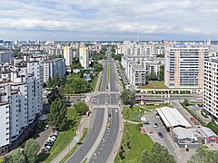 Praga-Południe, the most densely populated district of Warsaw (8,839 people/km2), is composed mainly of apartment blocks built during the times of the Polish People's Republic.[174]