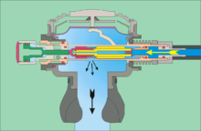 cross section of diving regulator second stage, delivering air