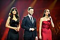 2012 hosts: Leyla Aliyeva, Eldar Gasimov and Nargiz Birk-Petersen