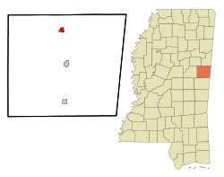 Location of Brooksville, Mississippi