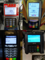 NETS Debit on various payment terminals (clockwise from top-left): Verifone VX520, Verifone VX820, Ingenico ICT250, Ingenico ISC250