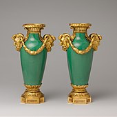 Pair of mounted vases (vase à monter); 1765–70; soft-paste porcelain and French gilt bronze; 28.9 x 17.1 cm; Metropolitan Museum of Art