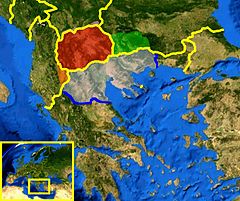 Den historiska regionen Makedonien ligger idag inom fem länder – Albanien, Bulgarien, Grekland, Nordmakedonien samt Serbien.