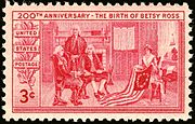 3� stamp issued in 1952 to commemorate Betsy Ross' 200th birthday.[74]