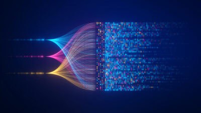 Concept of big data flow, analysis, and visualizing complex information for artificial intelligence