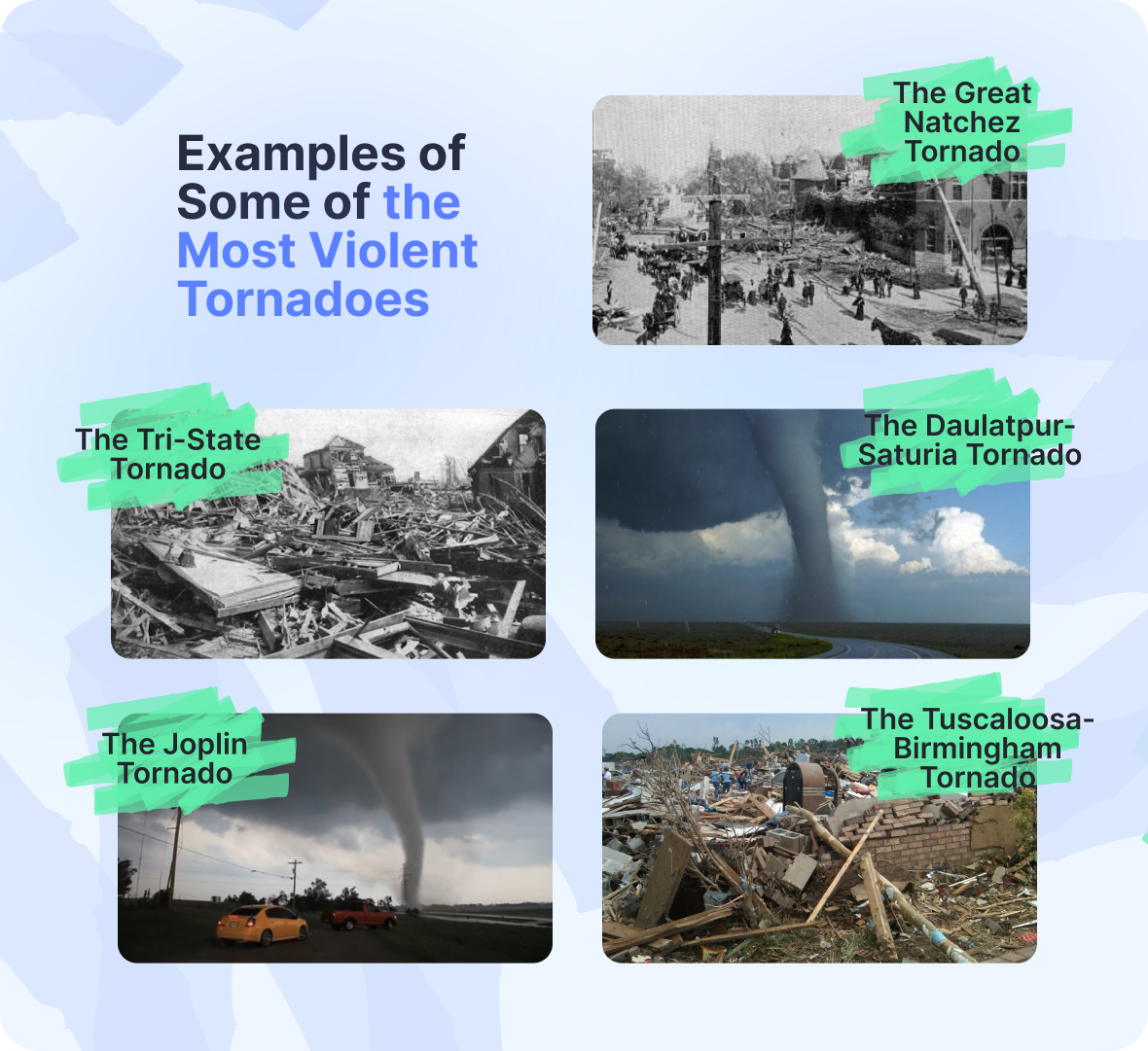 examples of tornadoes