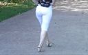 RedRoseRus: Big butts white leggings on walk