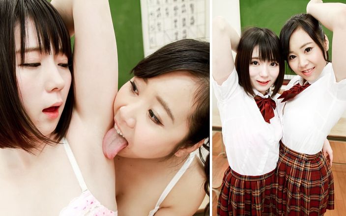 Japan Fetish Fusion: Sweaty College Uniform: Mio and Karin's Intense Armpit Licking Encounter!