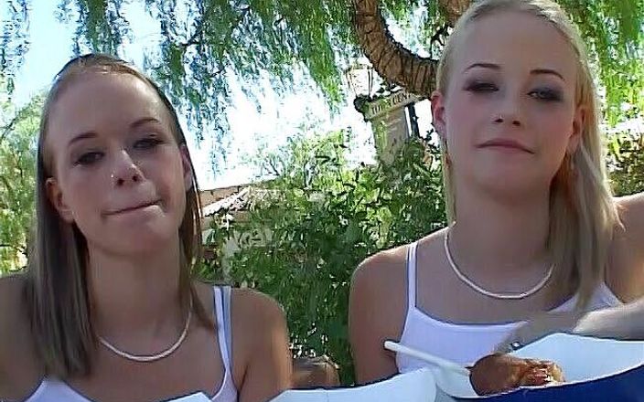 Content Candy: Two luscious teens sharing a hard cock