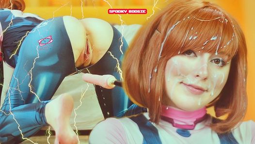 My Hero Academia: Uravity tries don't cum while sex machine fucks her pussy and ass - Spooky Boogie