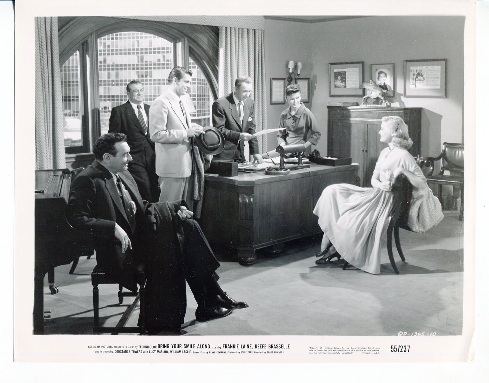 Jack Albertson, Keefe Brasselle, Frankie Laine, Murray Leonard, Lucy Marlow, and Constance Towers in Bring Your Smile Along (1955)