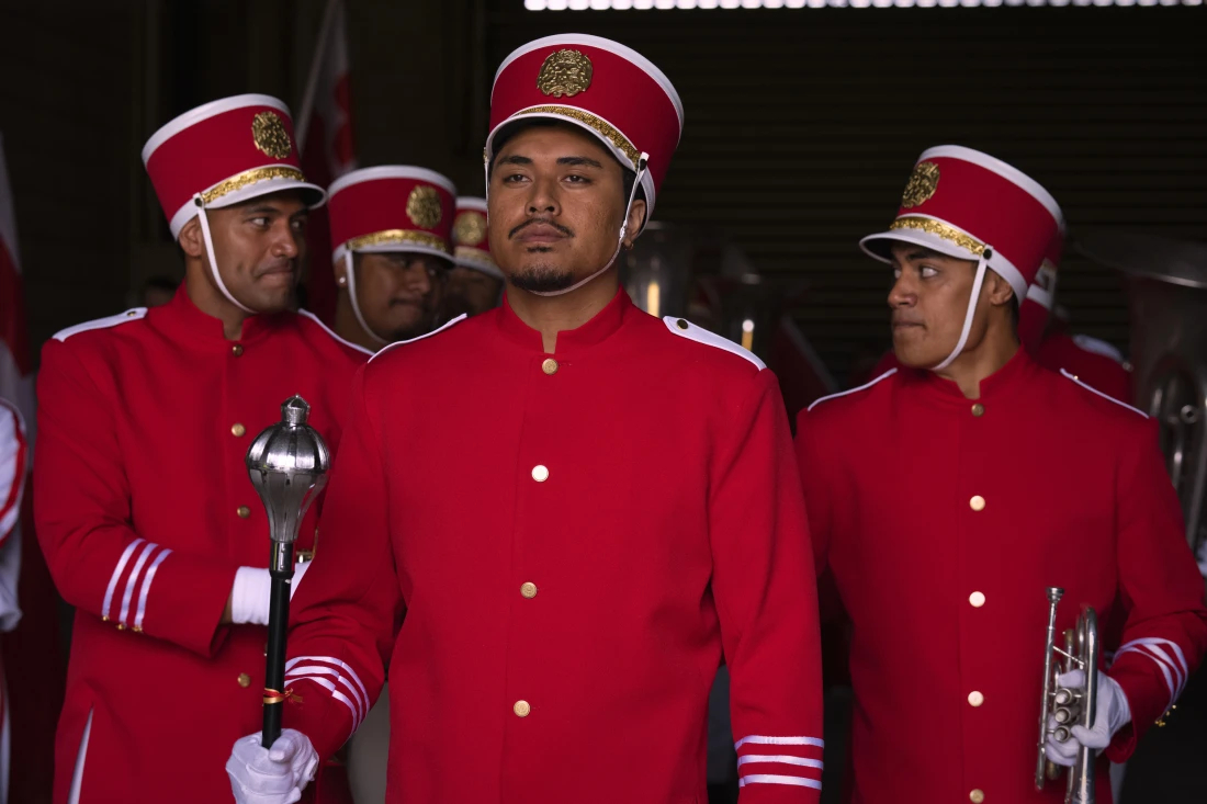 Dimitrius Schuster-Koloamatangi, Mikey Falesiu, and John-Paul Foliaki in Red, White & Brass (2023)