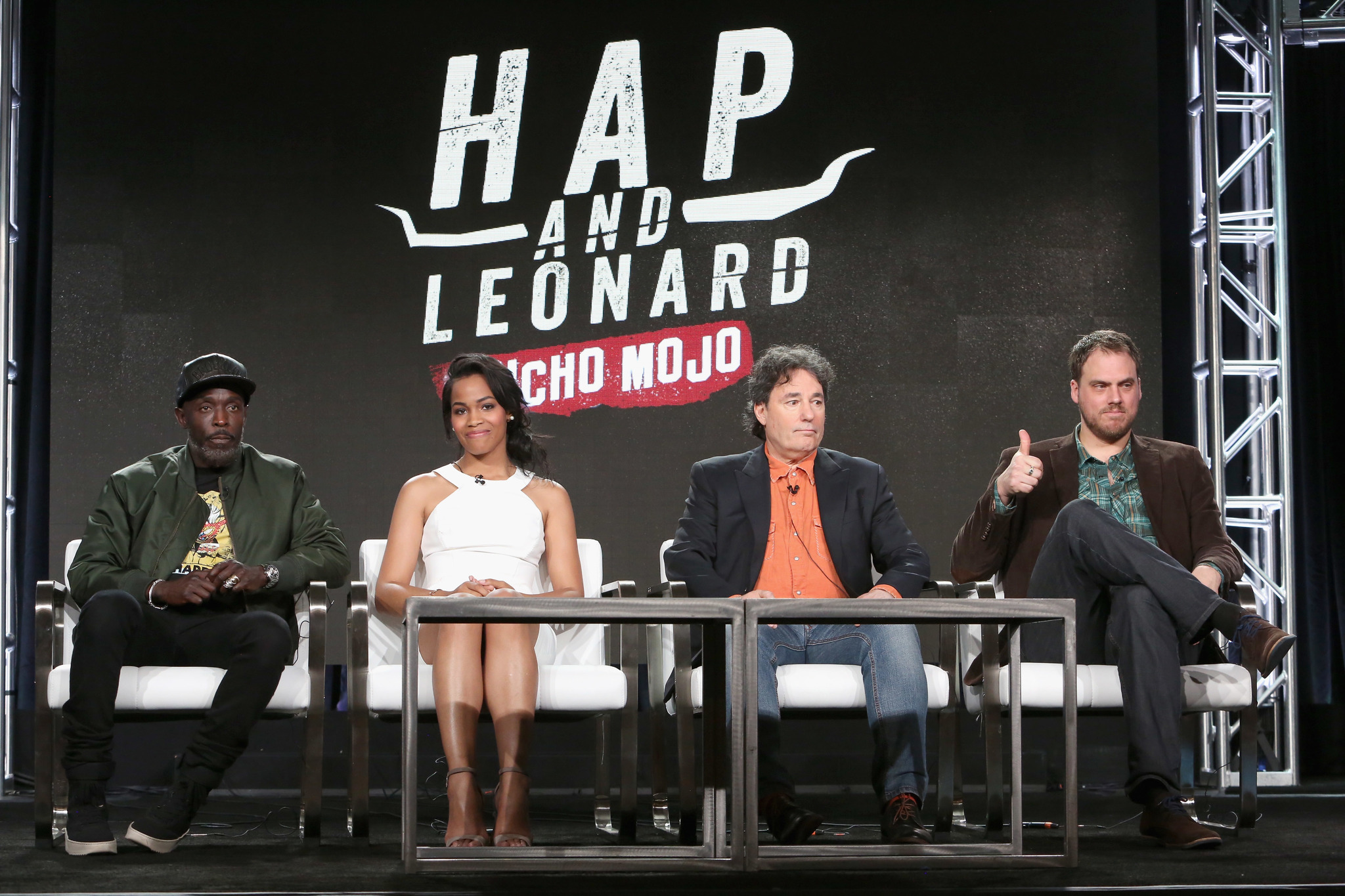 Jim Mickle, Michael Kenneth Williams, John Wirth, K. Williams, and Tiffany Mack at an event for Hap and Leonard (2016)