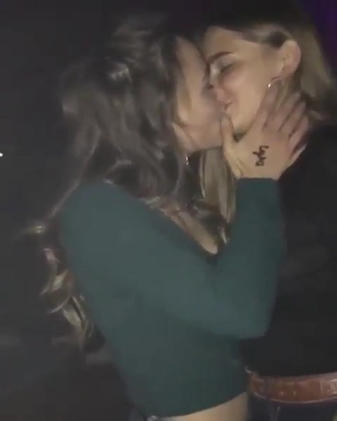 Hot lesbian kissing in club