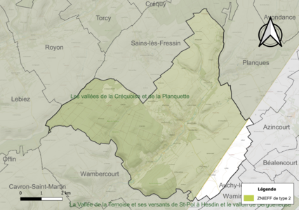 Carte de la ZNIEFF de type 2 sur la commune.